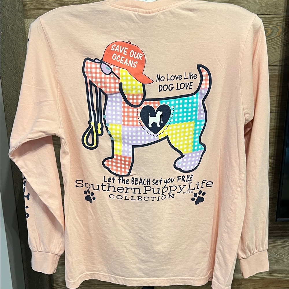 Southern Puppy Life Peach Long Sleeve Graphic Tee